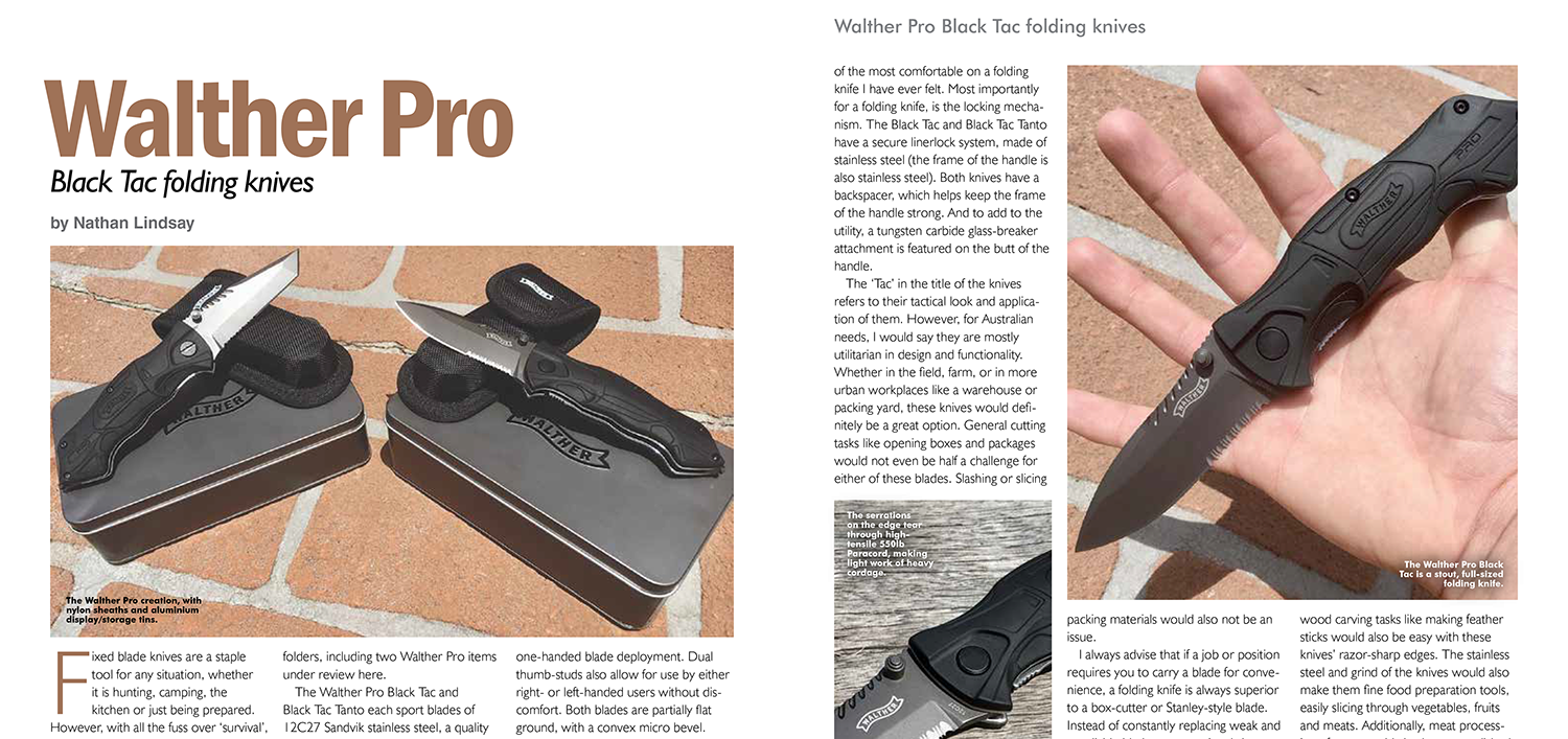 Walther Pro Black Tac folding knives review in Australian Hunter magazine